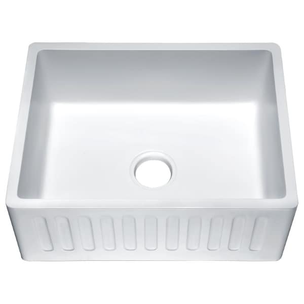 Anzzi Roine 24" Glossy White Farmhouse Reversible Solid Surface Kitchen Sink K-AZ222-1A - main